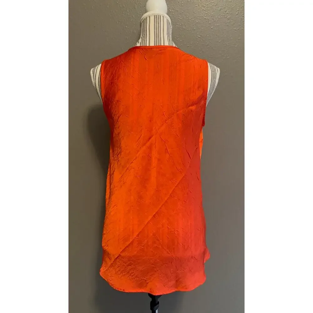 Rafaella Orange Satin Braided Neck Sleeveless Blouse Size M - Picture 6 of 8